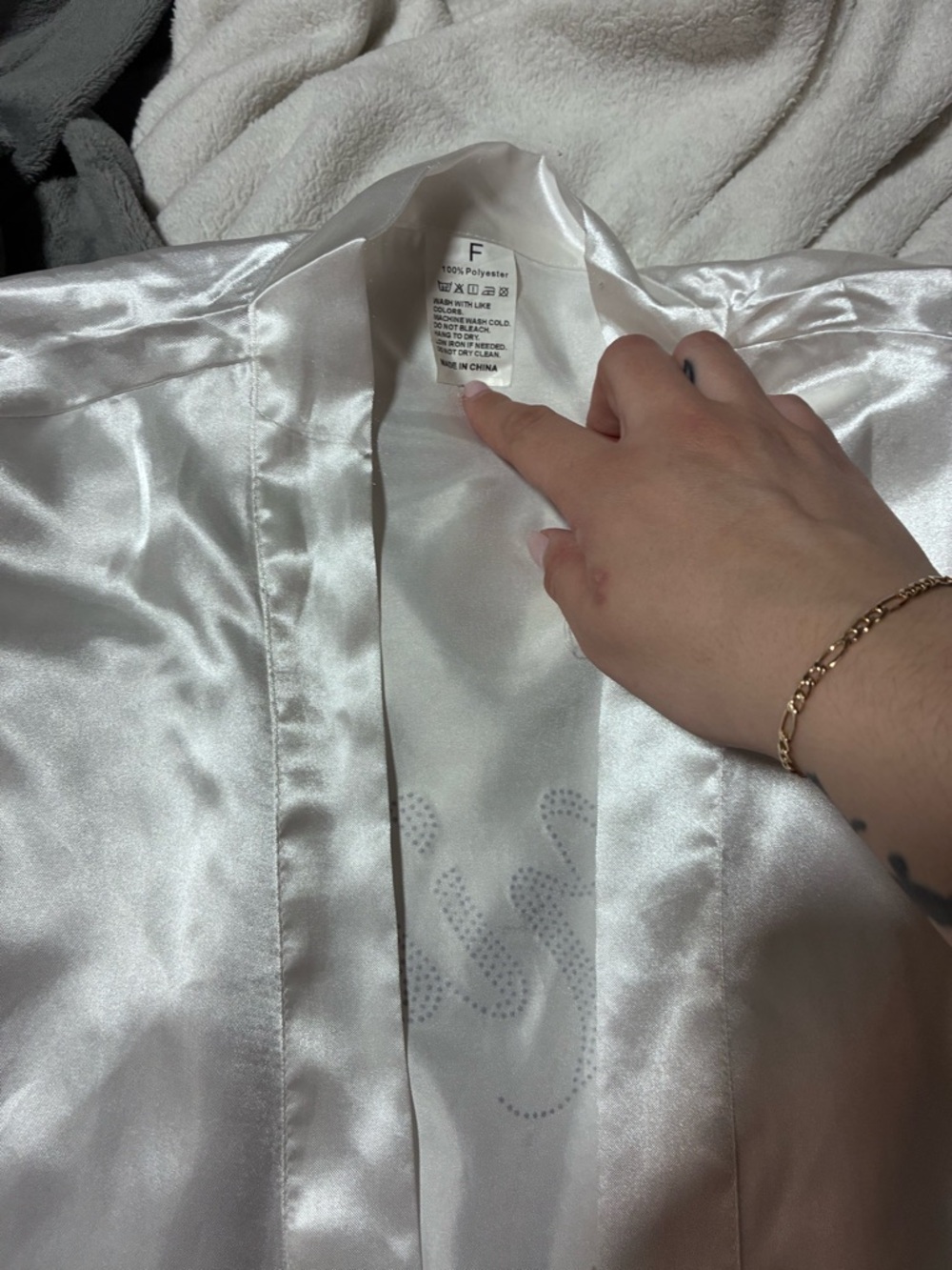 Bride Satin Robe with Rhinestone Script - White - Picture 3 of 5